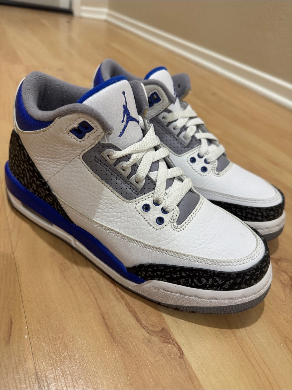 Jordan Retro Kids' White, Gray & Royal Blue Sneakers